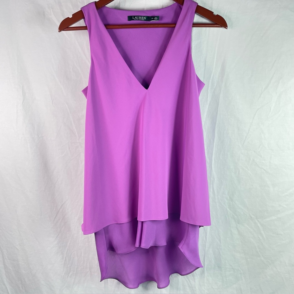 Lauren Ralph Lauren Hi Low Layered Tank Fuchsia Pink  Top Size XS Beachy Coastal